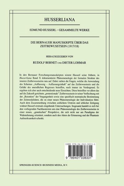 Produktbild: Die Bernauer Manuskripte &Uuml;ber das Zeitbewusstsein (1917/18)