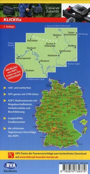 Produktbild: ADFC-Regionalkarte Neckar-Odenwald, 1:50.000, reiß- und wetterfest, GPS-Tracks Download