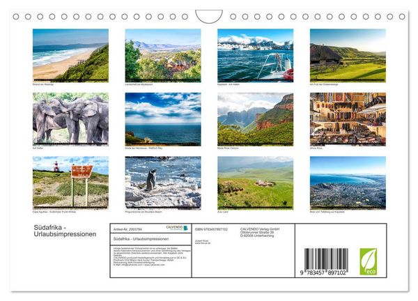 Produktbild: S&uuml;dafrika - Urlaubsimpressionen (Wandkalender 2026 DIN A4 quer), CALVENDO Monatskalender
