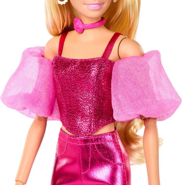 Produktbild: Barbie Deluxe Style-Modepuppe #5 in rosafarbenem Metallic-Outfit mit Korsett-Top und Accessoires, blond
