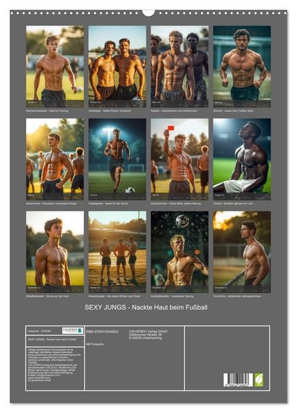 Produktbild: SEXY JUNGS - Nackte Haut beim Fu&szlig;ball (Wandkalender 2026 DIN A2 hoch), CALVENDO Monatskalender