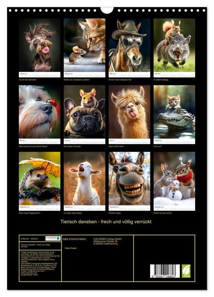 Produktbild: Tierisch daneben - frech und v&ouml;llig verr&uuml;ckt (Wandkalender 2026 DIN A3 hoch), CALVENDO Monatskalender