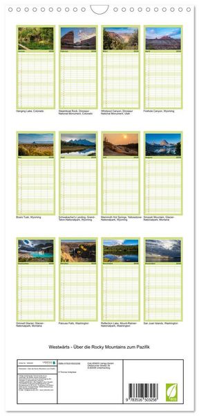 Produktbild: Familienplaner 2026 - Westw&auml;rts - &Uuml;ber die Rocky Mountains zum Pazifik mit 5 Spalten (Wandkalender, 21 x 45 cm) CALVENDO