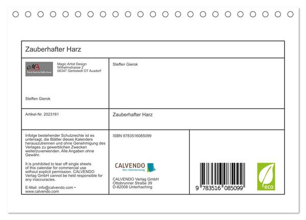 Produktbild: Zauberhafter Harz (Tischkalender 2026 DIN A5 quer), CALVENDO Monatskalender