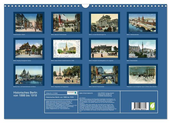 Produktbild: Historisches Berlin von 1888 bis 1918 (Wandkalender 2026 DIN A3 quer), CALVENDO Monatskalender