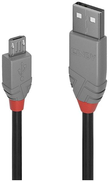 LINDY USB-Kabel USB 2.0 USB-A Stecker, USB-Micro-B Stecker 1.00m Schwarz, Grau 36732
