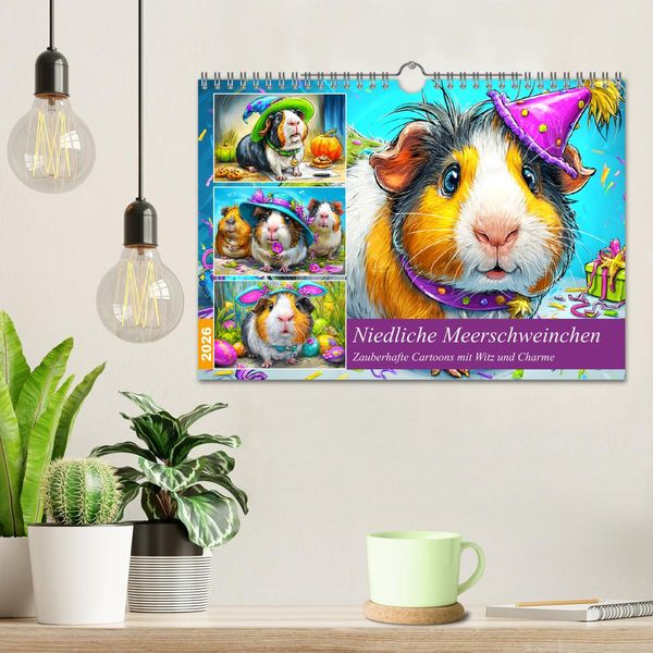 Produktbild: Niedliche Meerschweinchen. Zauberhafte Cartoons mit Witz und Charme (Wandkalender 2026 DIN A4 quer), CALVENDO Monatskalender