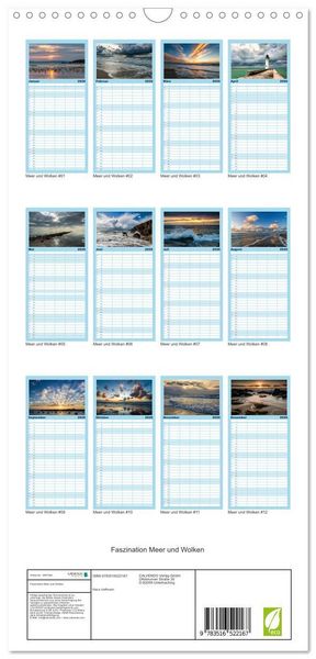 Produktbild: Familienplaner 2026 - Faszination Meer und Wolken mit 5 Spalten (Wandkalender, 21 x 45 cm) CALVENDO