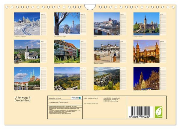 Produktbild: Unterwegs in Deutschland (Wandkalender 2026 DIN A4 quer), CALVENDO Monatskalender