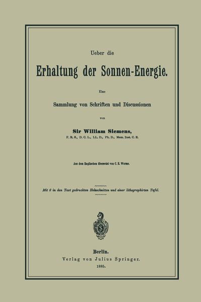 Produktbild: Ueber die Erhaltung der Sonnen-Energie. Eine Sammlung von Schriften und Discussionen