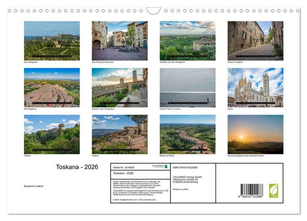 Produktbild: Toskana - 2026 (Wandkalender 2026 DIN A3 quer), CALVENDO Monatskalender