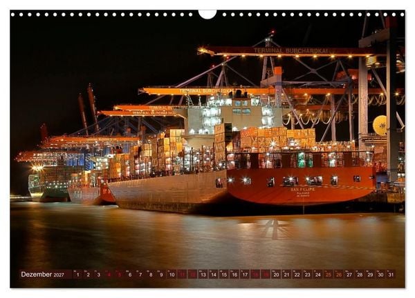 Produktbild: Magic Nights Containerschiffe (Wandkalender 2027 DIN A3 quer), CALVENDO Monatskalender