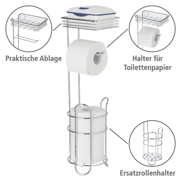 Produktbild: Toilettenpapierhalter stehend mit Ablage, Chrom, mit Ersatzrollenhalter