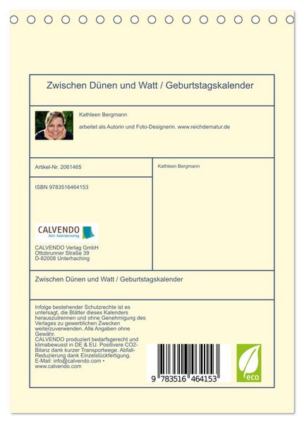 Produktbild: Zwischen D&uuml;nen und Watt / Geburtstagskalender (Tischkalender 2026 DIN A5 hoch), CALVENDO Monatskalender