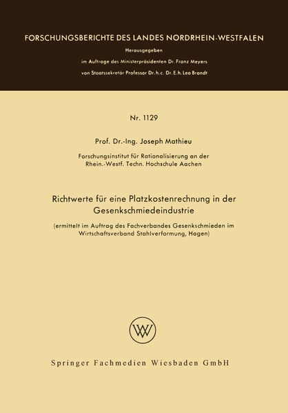 Produktbild: Richtwerte f&uuml;r eine Platzkostenrechnung in der Gesenkschmiedeindustrie