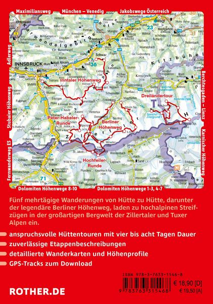 Produktbild: ROTHER Wanderf&uuml;hrer Von H&uuml;tte zu H&uuml;tte Zillertal. 5 Mehrtagestouren in den Zillertaler und Tuxer Alpen &ndash; mit dem Berliner H&ouml;henweg