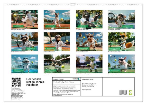 Produktbild: Der tierisch lustige Tennis-Kalender (Wandkalender 2026 DIN A2 quer), CALVENDO Monatskalender