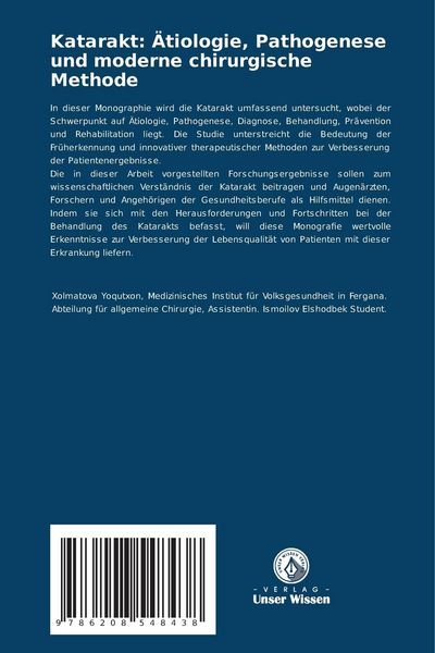 Produktbild: Katarakt: &Auml;tiologie, Pathogenese und moderne chirurgische Methode