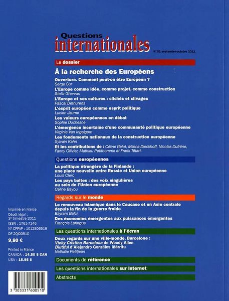 Produktbild: Revue Questions Internationales ; les Europeens