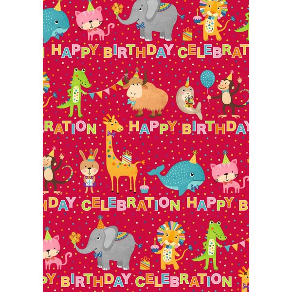 Produktbild: Idena Geschenkpapier Happy Birthday Celebration Tiere 70cmx2m