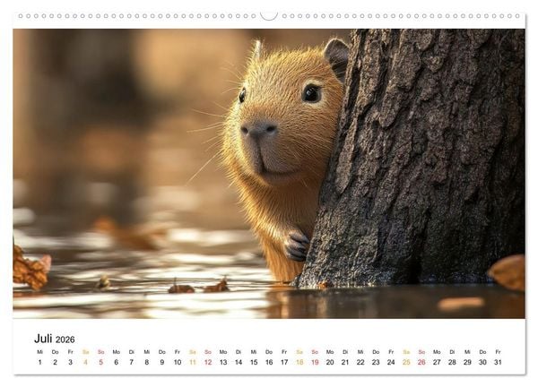 Produktbild: Capybara - liebenswertes gro&szlig;es Wasserschwein (hochwertiger Premium Wandkalender 2026 DIN A2 quer), Kunstdruck in Hochglanz