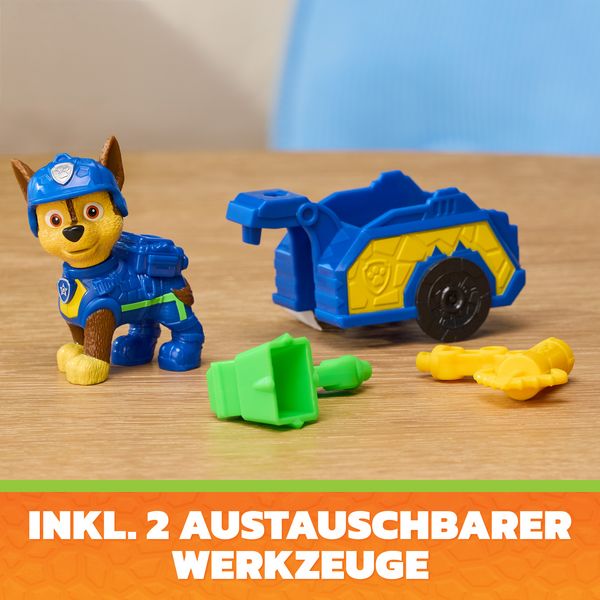 Produktbild: PAW Patrol: Der Dino Film, Chase' Dino Werkzeug-Pack, Chase-Figur mit Anh&auml;nger und Werkzeugen
