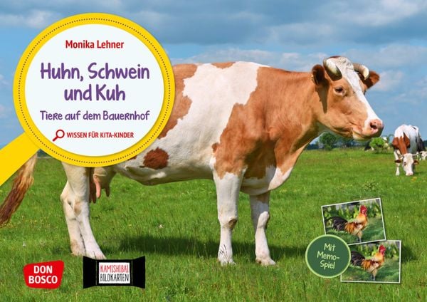 Produktbild: Huhn, Schwein und Kuh. Tiere auf dem Bauernhof. Kamishibai Bildkarten und Memospiel