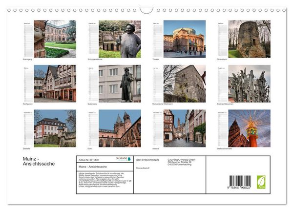 Produktbild: Mainz - Ansichtssache (Wandkalender 2026 DIN A3 quer), CALVENDO Monatskalender