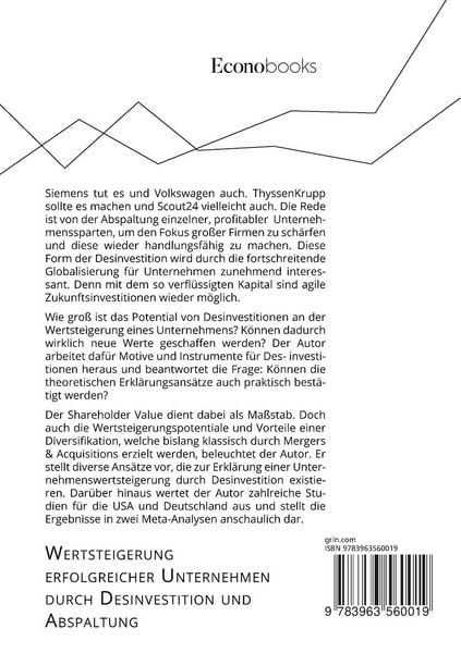 Produktbild: Wertsteigerung erfolgreicher Unternehmen durch Desinvestition und Abspaltung
