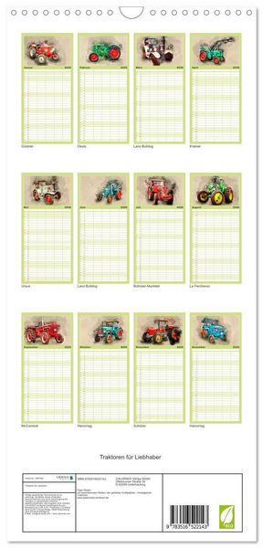 Produktbild: Familienplaner 2026 - Traktoren f&uuml;r Liebhaber mit 5 Spalten (Wandkalender, 21 x 45 cm) CALVENDO