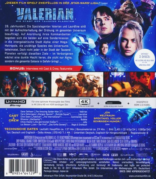 Produktbild: Valerian - Die Stadt der tausend Planeten (4K Ultra HD) (+ Blu-ray)
