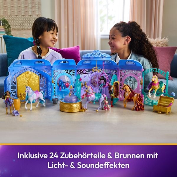 Produktbild: Unicorn Academy - Stall Spielset 90 cm inkl. Brunnen mit Licht- und Soundeffekten, 12 cm Einhorn & 24 Accessoires, Set zur Netflix Serie