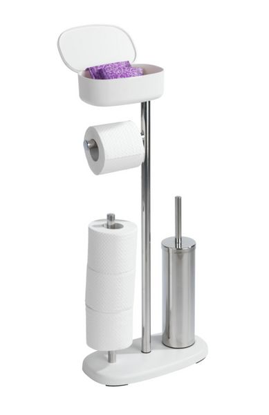 Produktbild: Stand WC-Garnitur mit Box Mod. Rivazza Wei&szlig;, integrierter Toilettenpapierhalter, Ersatzrollenhalter