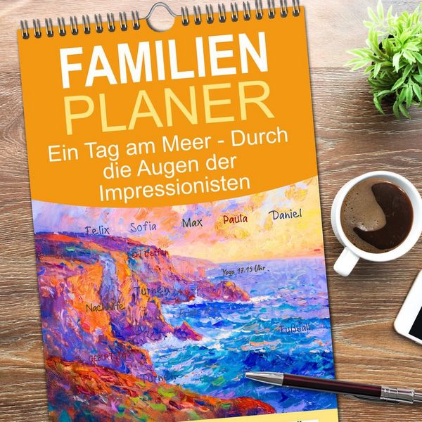 Produktbild: Familienplaner 2026 - Ein Tag am Meer - Durch die Augen der Impressionisten mit 5 Spalten (Wandkalender, 21 x 45 cm) CALVENDO