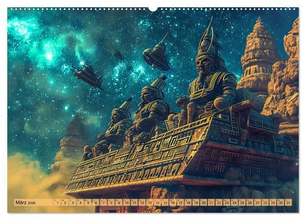 Produktbild: &Auml;gyptische Pr&auml;-Astronautik - Science Fiction G&ouml;tter im All (hochwertiger Premium Wandkalender 2026 DIN A2 quer), Kunstdruck in Hochglanz