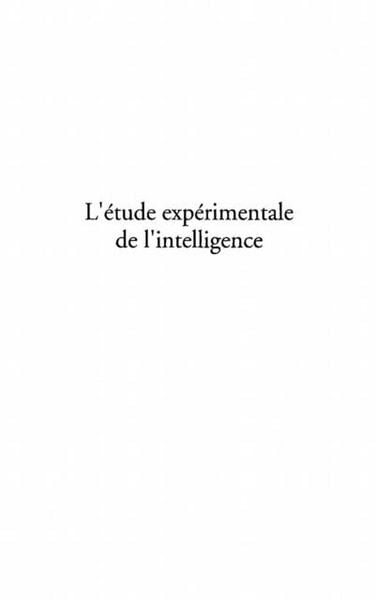 Produktbild: L'etude experimentale de l'intelligence
