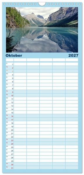 Produktbild: Familienplaner 2027 - Kanadas Westen - Berge und Wasser mit 5 Spalten (Wandkalender, 21 x 45 cm) CALVENDO