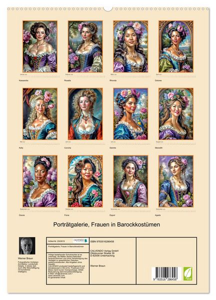 Produktbild: Portr&auml;tgalerie, Frauen in Barockkost&uuml;men (hochwertiger Premium Wandkalender 2026 DIN A2 hoch), Kunstdruck in Hochglanz