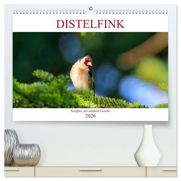 Distelfink (hochwertiger Premium Wandkalender 2026 DIN A2 quer), Kunstdruck in Hochglanz