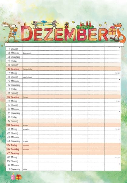 Produktbild: Familienplaner Cartoon 2026- Bildkalender 23,7x34 cm - 6 Spalten - Kalender mit Platz für Notizen - mit vielen Zusatzinformationen - Wandkalender
