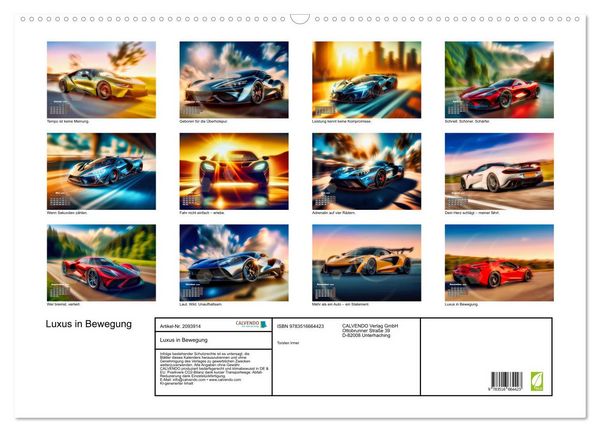 Produktbild: Luxus in Bewegung (Wandkalender 2026 DIN A2 quer), CALVENDO Monatskalender