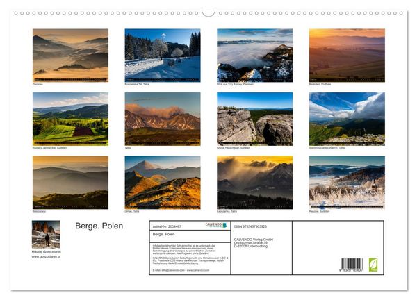 Produktbild: Berge. Polen (Wandkalender 2026 DIN A2 quer), CALVENDO Monatskalender
