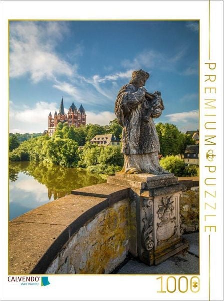 CALVENDO Puzzle Nepomukstatue auf der alten Lahnbrücke mit dem Limburger Dom, Hessen | 1000 Teile Lege-Größe 64 × 48 cm Foto-Puzzle für glückliche Stunden