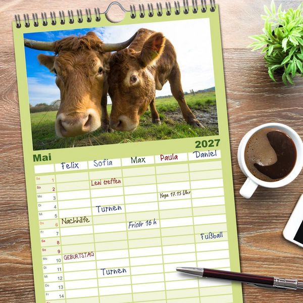 Produktbild: Familienplaner 2027 - Kuhckst du? mit 5 Spalten (Wandkalender, 21 x 45 cm) CALVENDO