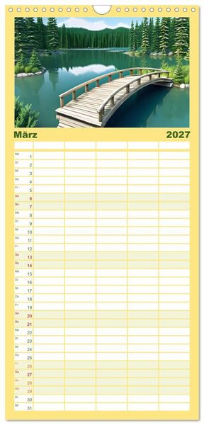 Produktbild: Familienplaner 2027 - Zur Ruhe kommen Fantasiereisen mit KI mit 5 Spalten (Wandkalender, 21 x 45 cm) CALVENDO