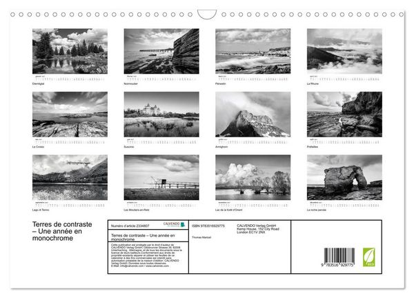 Produktbild: Terres de contraste &ndash; Une ann&eacute;e en monochrome (Calendrier mural 2027 DIN A3 vertical), CALVENDO calendrier mensuel
