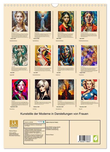 Produktbild: Kunststile der Moderne in Darstellungen von Frauen (Wandkalender 2027 DIN A3 hoch), CALVENDO Monatskalender