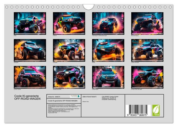 Produktbild: Coole KI-generierte OFF-ROAD-WAGEN (Wandkalender 2026 DIN A4 quer), CALVENDO Monatskalender