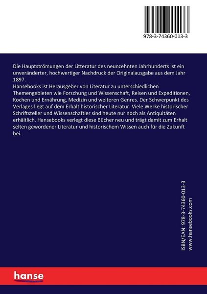 Produktbild: Die Hauptstr&ouml;mungen der Litteratur des neunzehnten Jahrhunderts