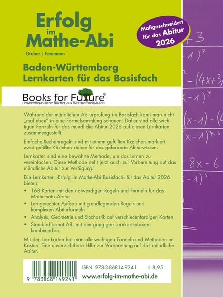 Produktbild: Erfolg im Mathe-Abi 2026, 168 Lernkarten Basisfach Allgemeinbildendes Gymnasium Baden-W&uuml;rttemberg